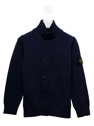 Stone Island Compass-patch Knit Cardigan In Blue
