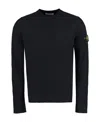 Stone Island Men Black Crewneck Sweatshirt With Logo Patch On The Sleeve In Cotton Man In Black