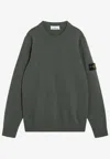 Stone Island Crew Neck Wool-polyamide Blend Sweater With Signature Patch In Green