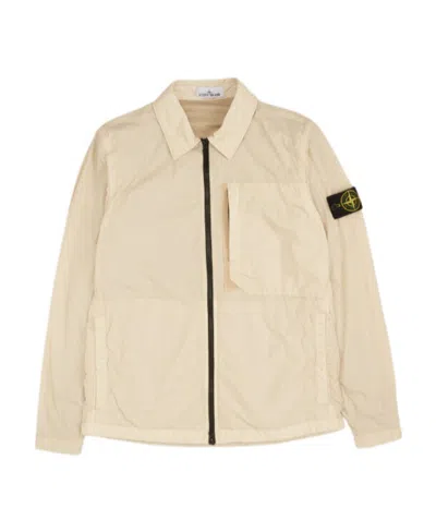 Stone Island Compass-patch Lightweight Zip-up Jacket In White