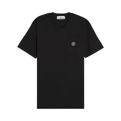 Pre-owned Stone Island Compass Patch Logo V-neck T-shirt 'black' | Men's Size M