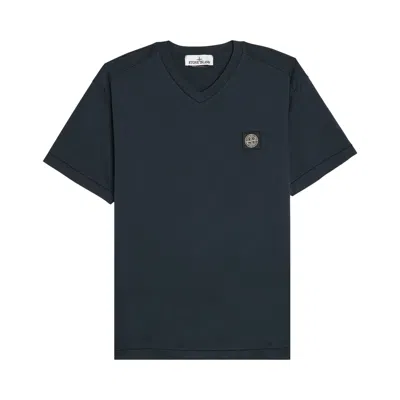 Pre-owned Stone Island Compass Patch Logo V-neck T-shirt 'navy Blue' | Men's Size M