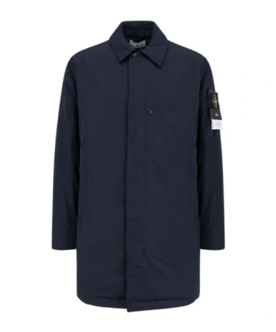 Stone Island Compass Patch Long Parka In Blue