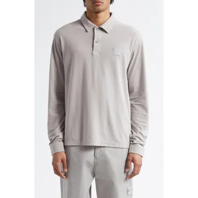 Stone Island Compass Patch Long Sleeve Cotton Polo In Dust