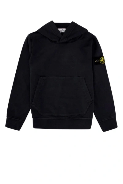Stone Island Kids' Compass-patch Long-sleeved Hoodie In Black