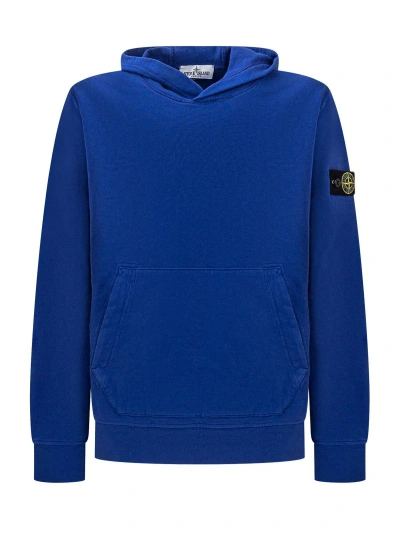 Stone Island Kids' Compass-patch Long-sleeved Hoodie In Blue