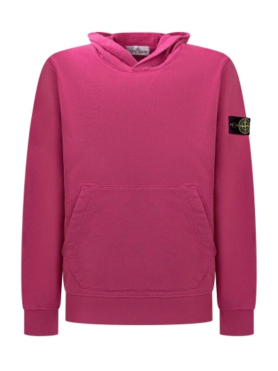 Stone Island Kids' Compass-patch Long-sleeved Hoodie In Fucsia