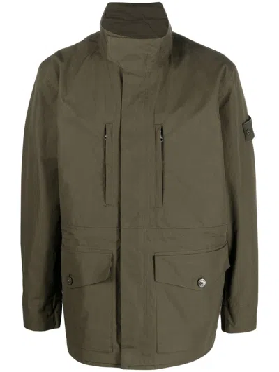 Stone Island Compass-patch Long-sleeved Jacket In 绿色