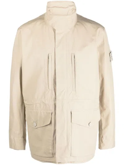 Stone Island Compass-patch Long-sleeved Jacket In Nude