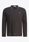 Stone Island Compass Patch Long-sleeved Polo T-shirt In Gray