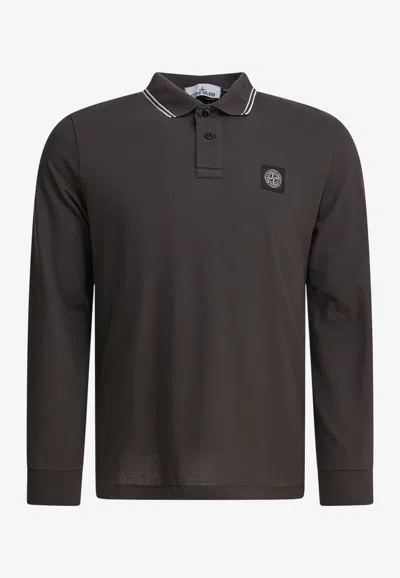 STONE ISLAND COMPASS PATCH LONG-SLEEVED POLO T-SHIRT