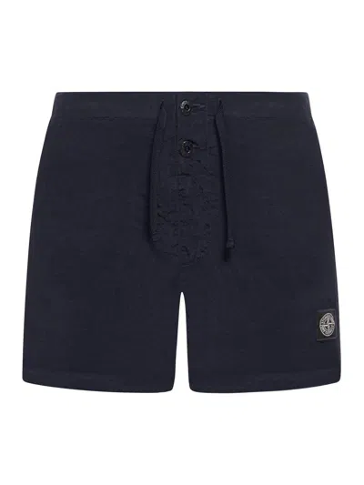 Stone Island Compass Patch Mid-rise Swim Shorts In Blue