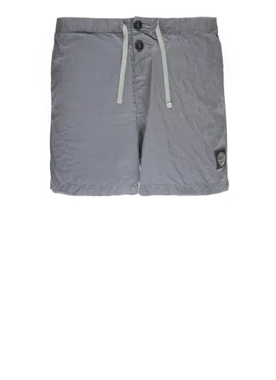 Stone Island Compass Patch Mid-rise Swim Shorts In Grey