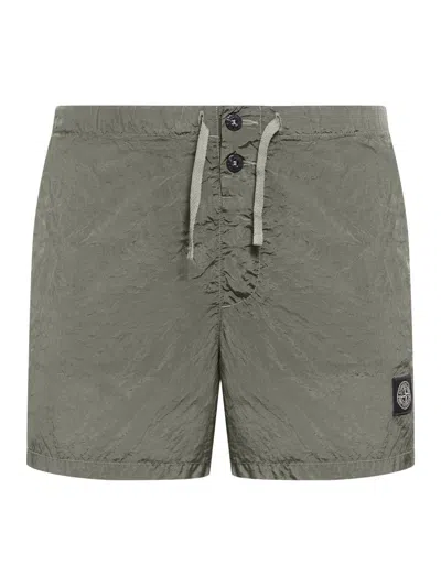Stone Island Compass Patch Mid-rise Swim Shorts In Military Green