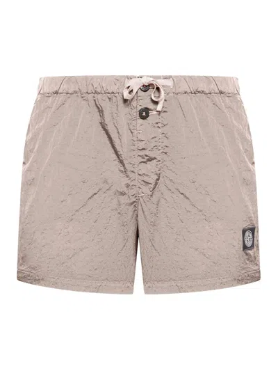 Stone Island Compass Patch Mid-rise Swim Shorts In Pink