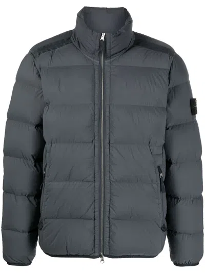 Stone Island Compass-patch Padded Down Jacket In Grey