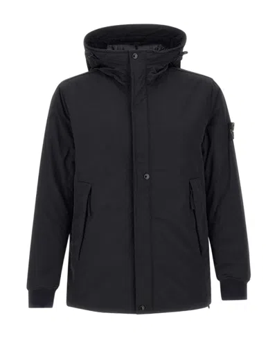 Stone Island Compass-patch Padded Hooded Jacket In Black