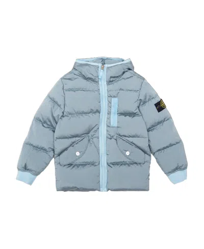 Stone Island Compass-patch Padded Hooded Jacket In Blue