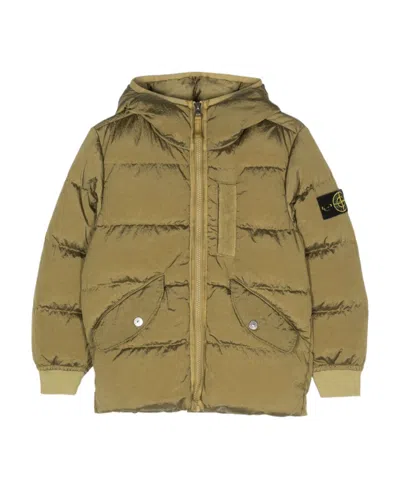 Stone Island Compass-patch Padded Hooded Jacket In Green