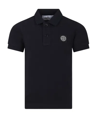 Stone Island Compass-patch Piqué Polo Shirt In Blue