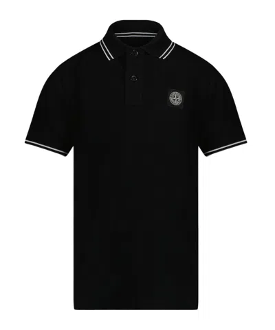 Stone Island Compass-patch Piqué Polo Shirt In Black