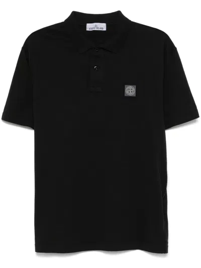Stone Island Mens Black Brand-patch Regular-fit Stretch-cotton Polo Shirt Xl