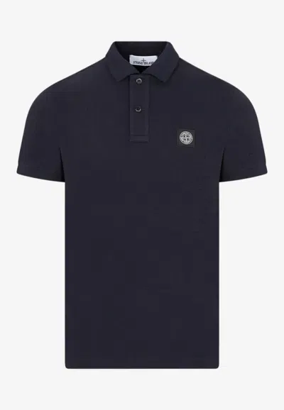 Stone Island Compass Patch Polo T-shirt In Blue