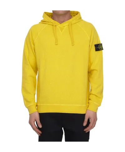 Stone Island Compass-patch Pullover Hoodie In Yellow