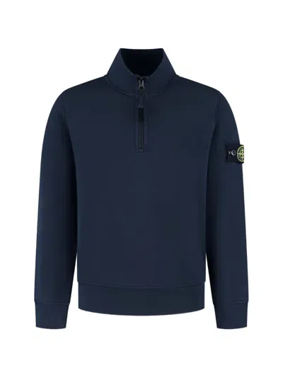 Stone Island Kids' Compass Patch Quarter-zip Sweater In Blue