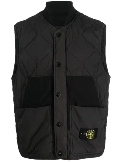 Stone Island Compass-patch Quilted Gilet In Black