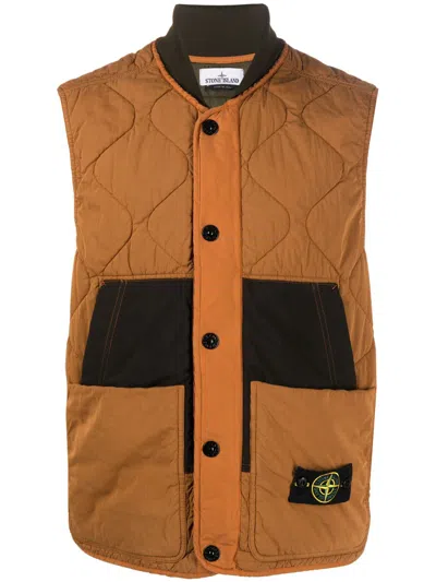 Stone Island Compass-patch Quilted Gilet In Brown