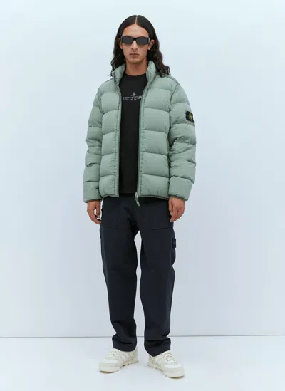 Stone Island Compass Patch Real Down Jacket In Green