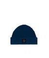 Stone Island Compass Patch Ribbed Beanie In Blue