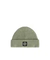 Stone Island Compass Patch Ribbed Beanie In Green