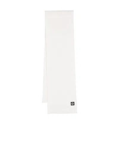 Stone Island Compass-patch Ribbed-knit Scarf In White