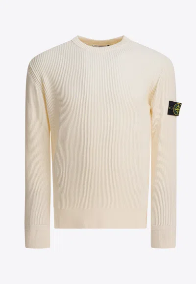 Stone Island Compass Patch Ribbed Knit Sweater In Neutral