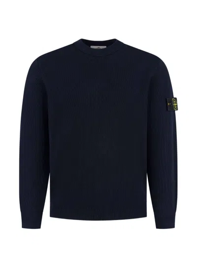 Stone Island Compass Patch Ribbed-knit Sweater In Black