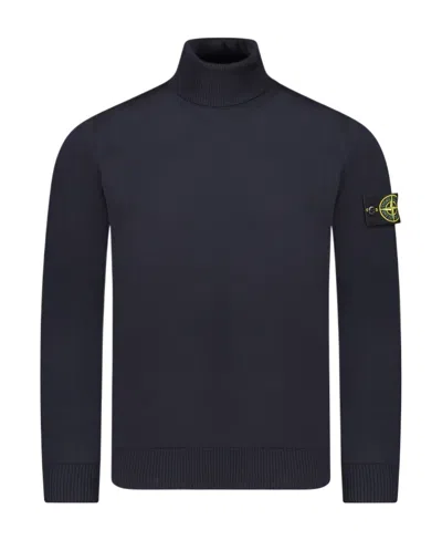 Stone Island Logo Patch Roll-neck Jumper In Blue