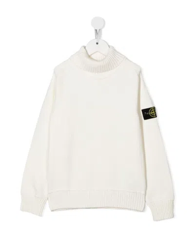 Stone Island Compass-patch Roll-neck Jumper In Natural White