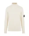 Stone Island Turtleneck With Iconic Logo On The Sleeve In White
