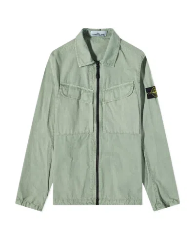 Stone Island Compass-patch Shirt Jacket In Green