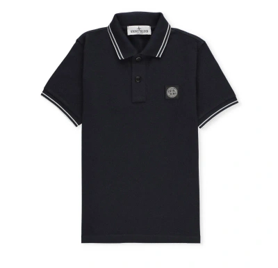 Stone Island Kids' Compass Patch Short-sleeved Polo Shirt In Black