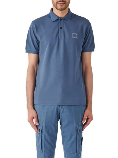 Stone Island Compass-patch Short-sleeved Polo Shirt In Dark Blue