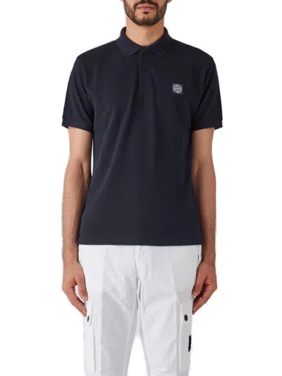 Stone Island Compass-patch Short-sleeved Polo Shirt In Navy Blue