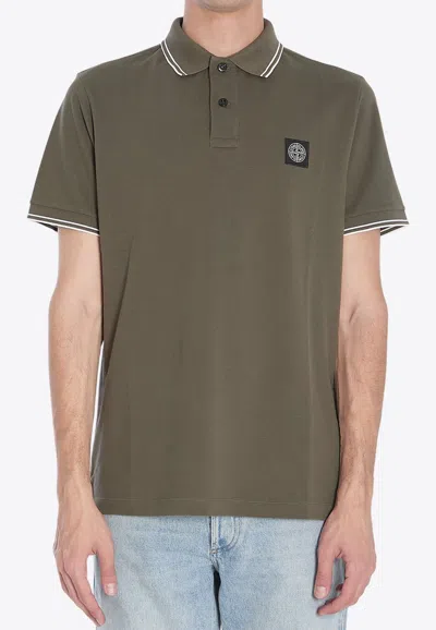 Stone Island Compass Patch Short Sleeved Polo T-shirt In Green