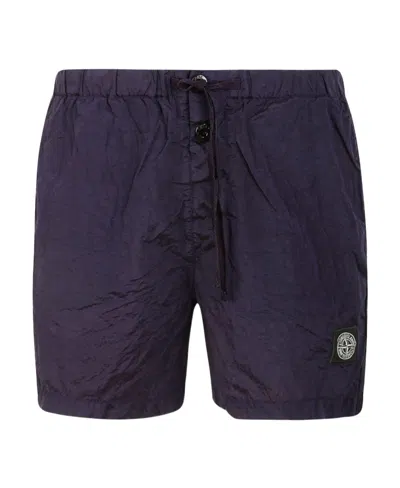Stone Island Compass Patch Shorts In Blue
