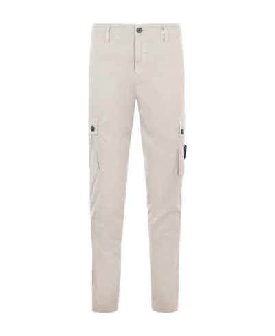 Stone Island Compass-patch Slim Cargo Trousers In White