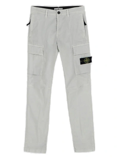 Stone Island Kids' Compass-patch Straight-leg Cargo Trousers In Bianco