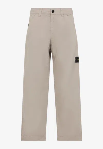 Stone Island Compass Patch Straight-leg Pants In Brown