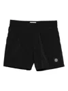 Stone Island Compass-badge Crinkled Shorts In Blue